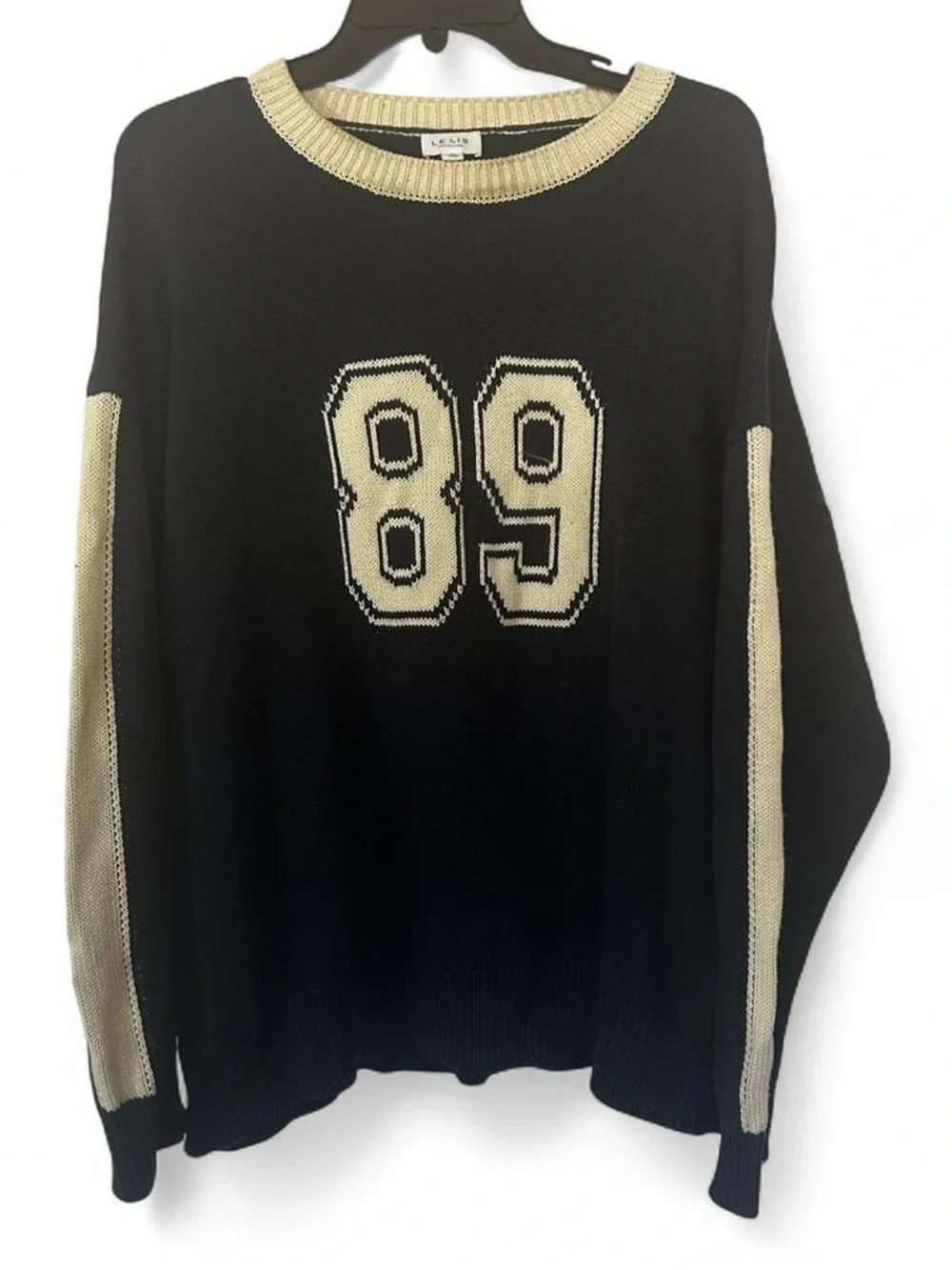 Le Lis Black Sweater with Cream Trim & '89 Graphic